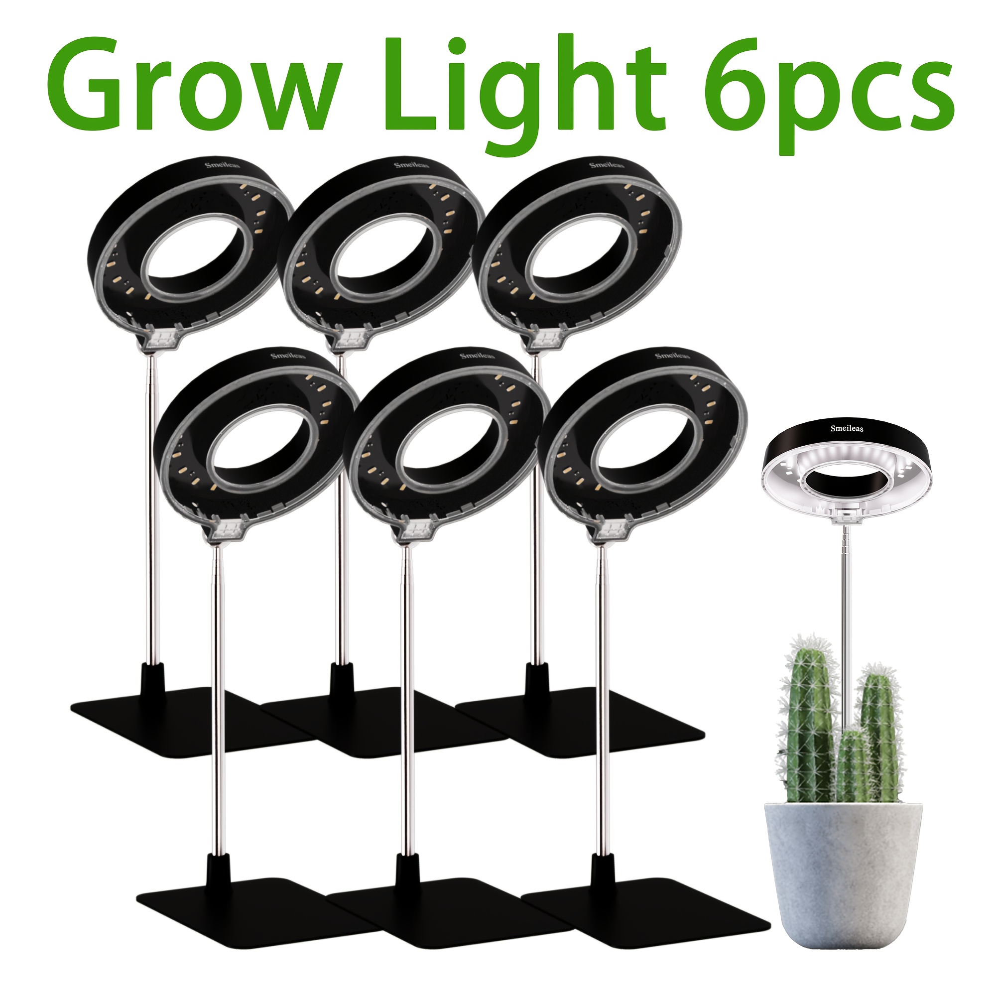 TEMU [plant Growth Lamp] 2/6pcs, Smeileas Magnetic Grow Light With 360° Adjustable Head, Plant Lamp With Auto Timer, 4-level Dimmable Control &