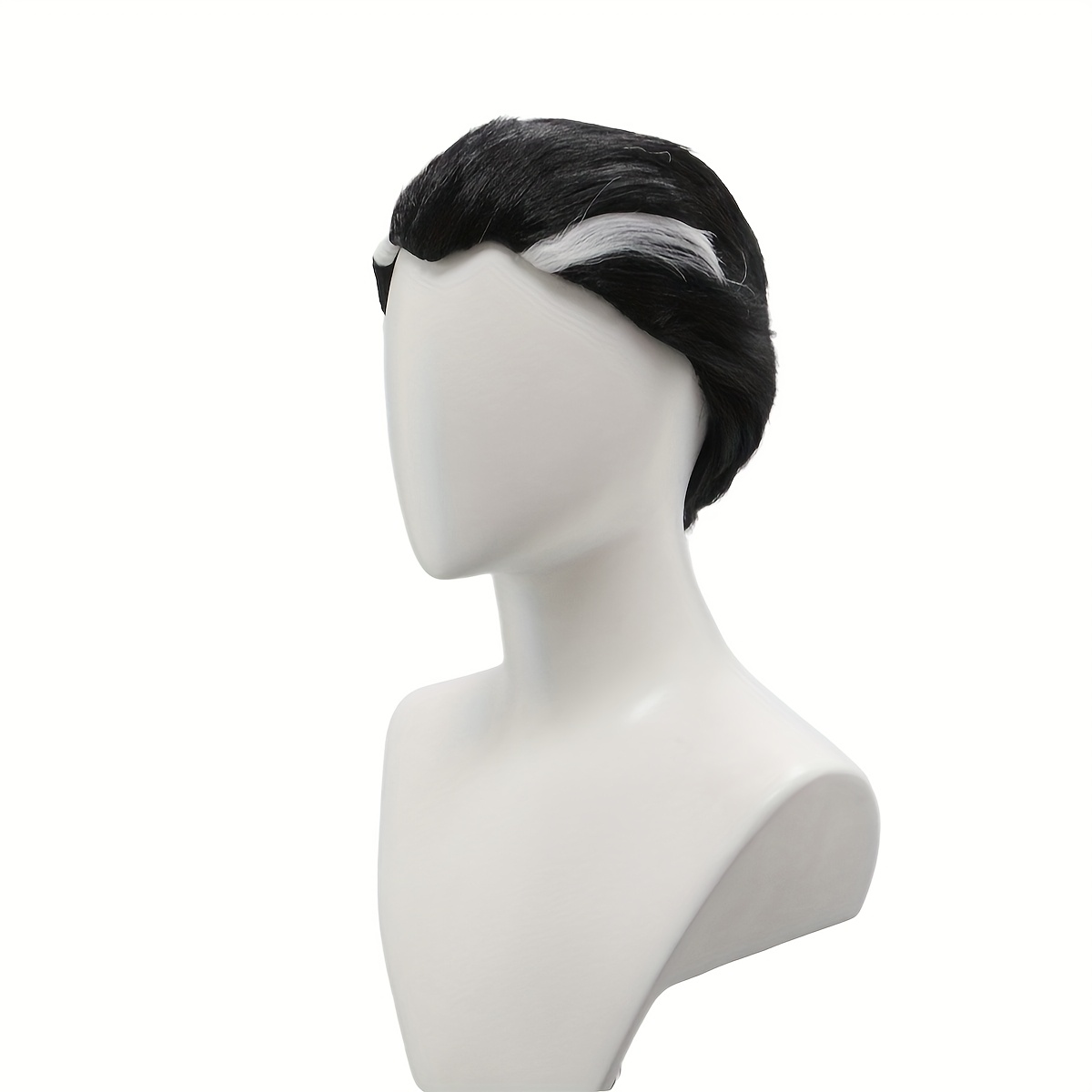 TEMU Men's Vampire Costume Wig - Black & White Gothic Halloween Makeup With Pale Light Beige, Vampire Cosplay Wig For Halloween, Themed Parties,