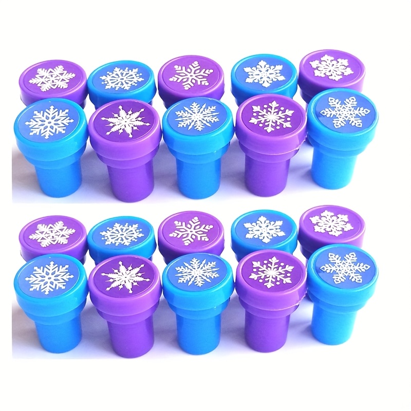 Image of 10/20/30pcs Winter Snowflake Stamps Assorted Colored Stamps Plastic Snowflake Hand Stampers For Card Making Xmas Holiday Party Favors (dark Blue, Purple)