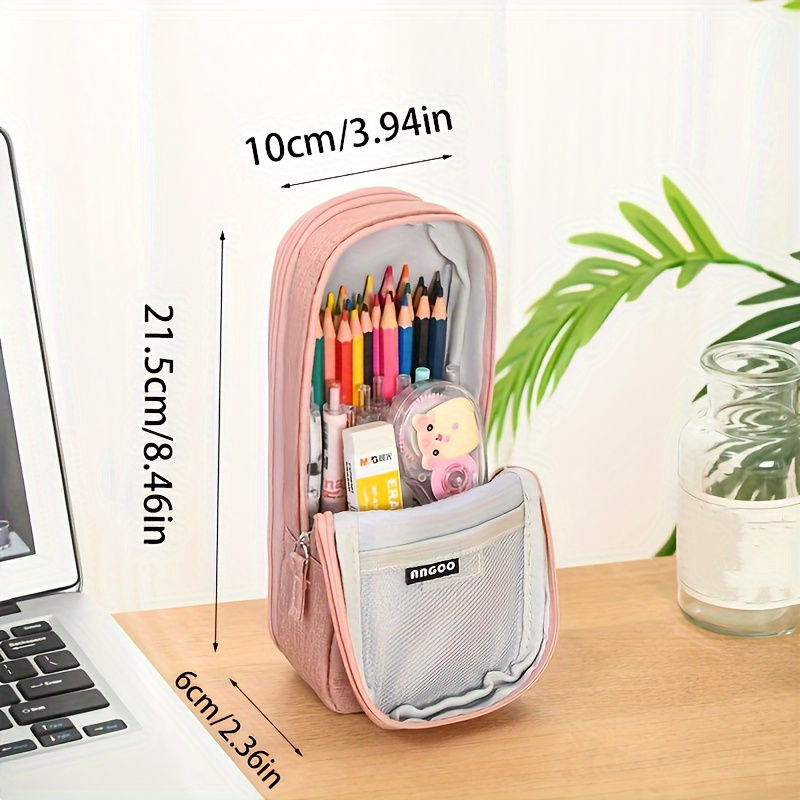 large capacity oxford cloth pencil case double layer foldable design with multiple compartments for supplies pink and gray ideal for halloween thanksgiving christmas cute pencil case details 1