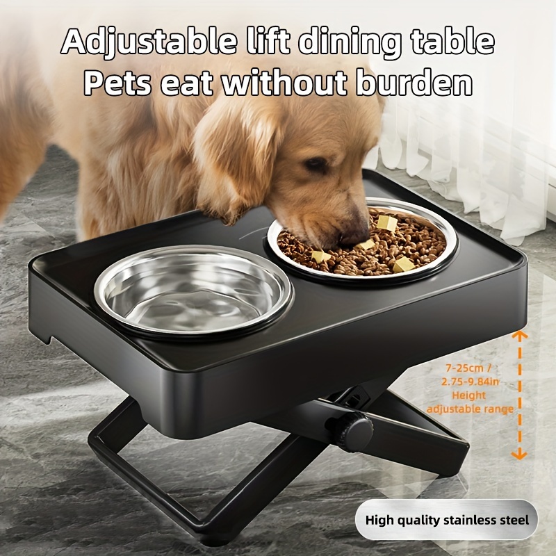 

Adjustable Height Dog Bowl Stand With 2 Stainless Steel Bowls – Anti-tip Elevated Pet Feeding Station With Neck Guard, Integrated Food & Water Design For Cats And Dogs, Durable Plastic Material