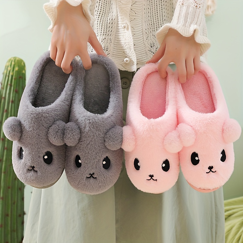 

1 Pair Cute Cartoon Animal Plush Slippers, Soft Sole Fluffy Home Shoes, Comfortable Warm Floor Slippers - , , Fiber Upper & Inner, Fabric Insole, Eva Sole, Slip-on Design