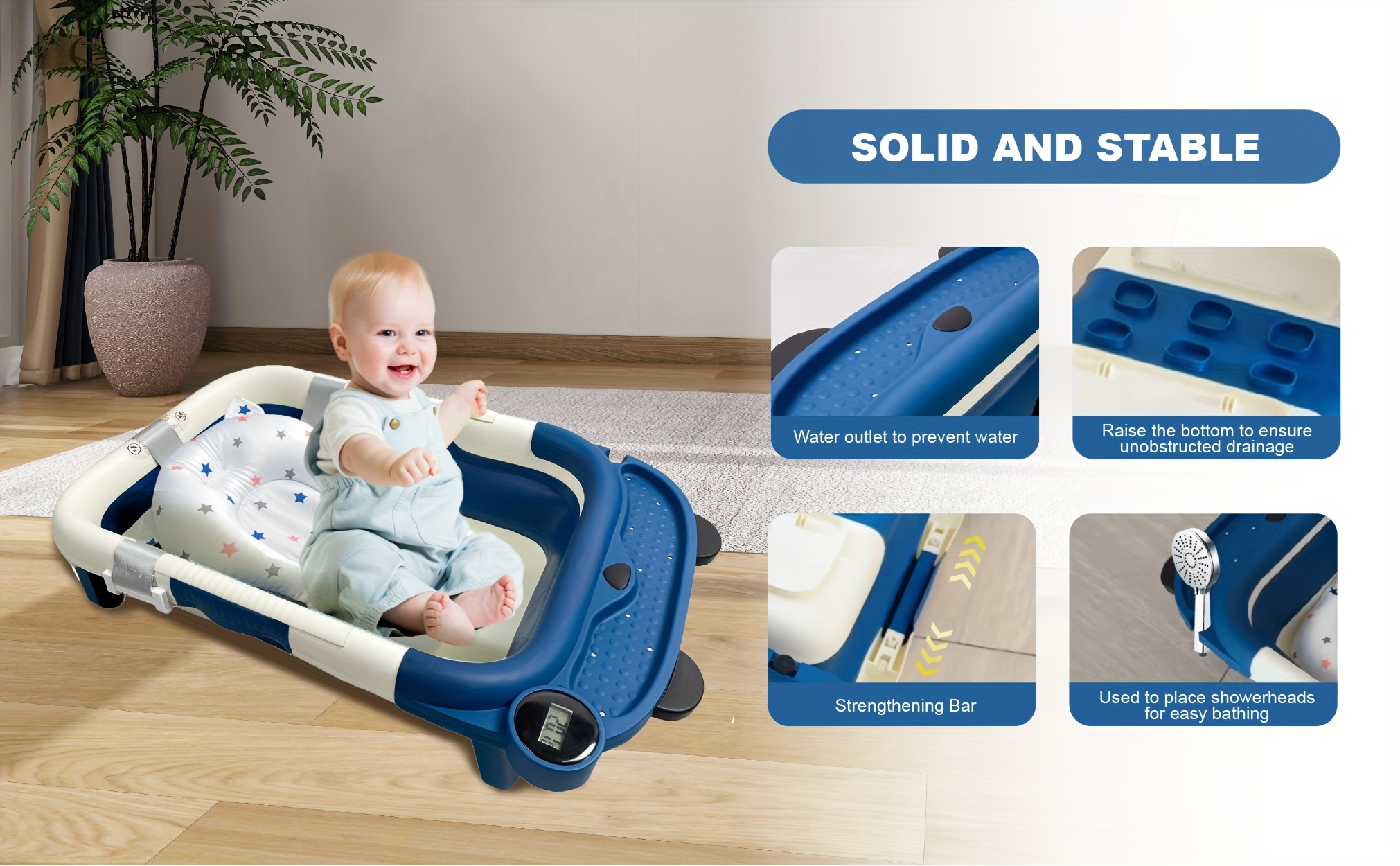 Collapsible Baby Bathtub for Newborn,Portable Travel Bathtub with Drain Hole