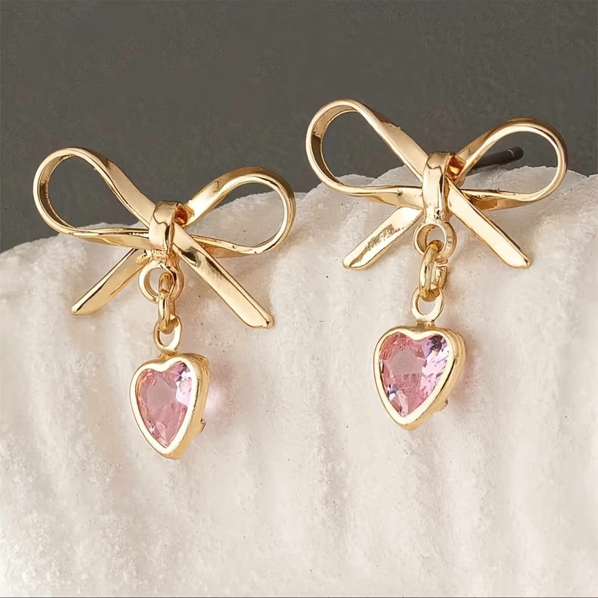 1 Pair Versatile Synthetic Rhinestone Pink Sweet Heart Earrings