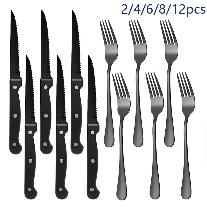 2 4 6 8 12pcs stainless steel cutlery set forks and steak knives suitable for halloween mardi gras easter thanksgiving christmas and other holiday occasions dishwasher safe Product details 4