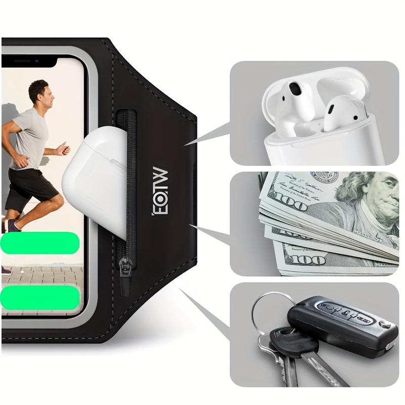 TEMU Running Armband, Running Smartphone Case, Smartphone Armband, Compatible With Face Authentication, Touch Control, Adjustable, Waterproof,