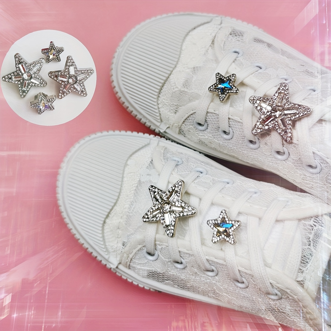 

4pcs Star Shaped Rhinestone Shoe Charm Set - Zinc Alloy Removable Fashion Sports Sneaker Decoration Clips For Diy Lace Accessories