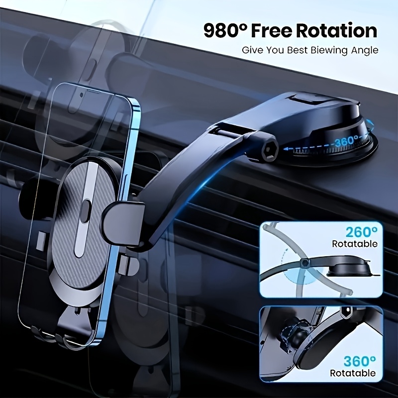 

Easy-install Black Suction Cup Car Phone Mount With Extendable Arm & Release - Smartphone And Tablet Holder For Gps Devices, Mobile Phone Stand