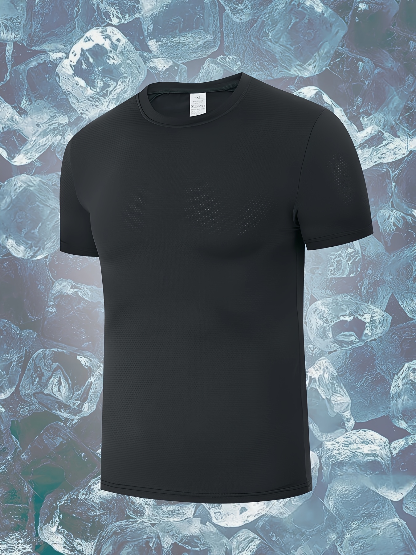 1pc Men's Ice Sliky Fiber T-Shirt with -7? Ice Feel Technology, Moisture-Wicking Quick-Dry High Elasticity Fabric, Breathable Gradient Mesh Design for Sports & Casual Wear - Black, All-Season Round Neck Short Sleeve Tee, Summer Activewear, Moisturewicking Fabric, High Elasticity Shirt