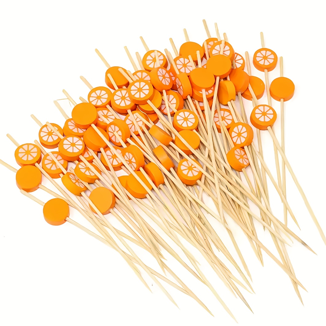 Image of 50 Or 100pcs Of Orange -shaped Fruit Skewers, Featuring A With Slices, Are Fresh And Cute, Perfect For Decorating Platters And Desserts, Color For Christmas, Easter, And Halloween Parties