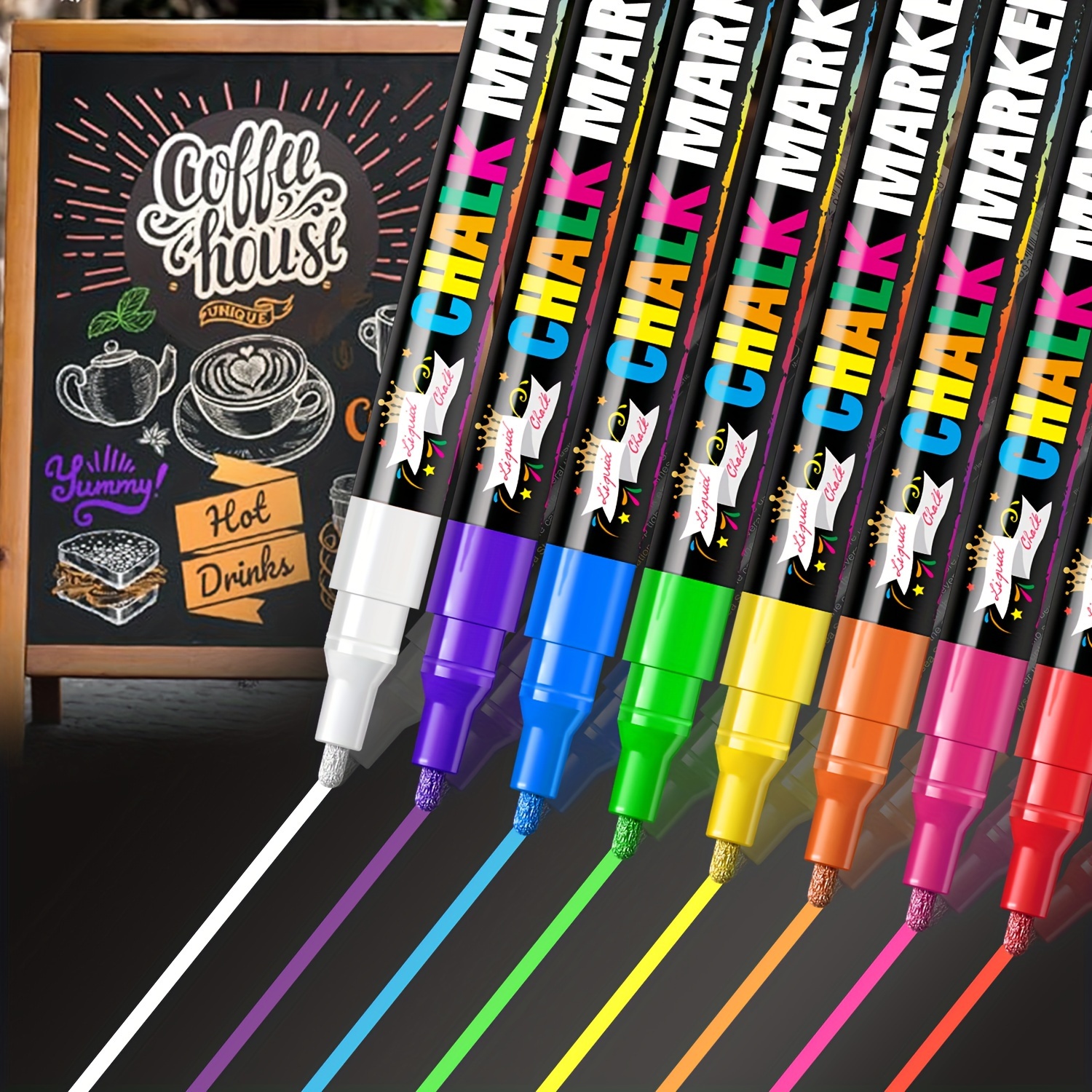 

8-pack Washable Chalk Markers - Ultra Fine 1mm Tip For Blackboards, Signs, Windows & Whiteboards