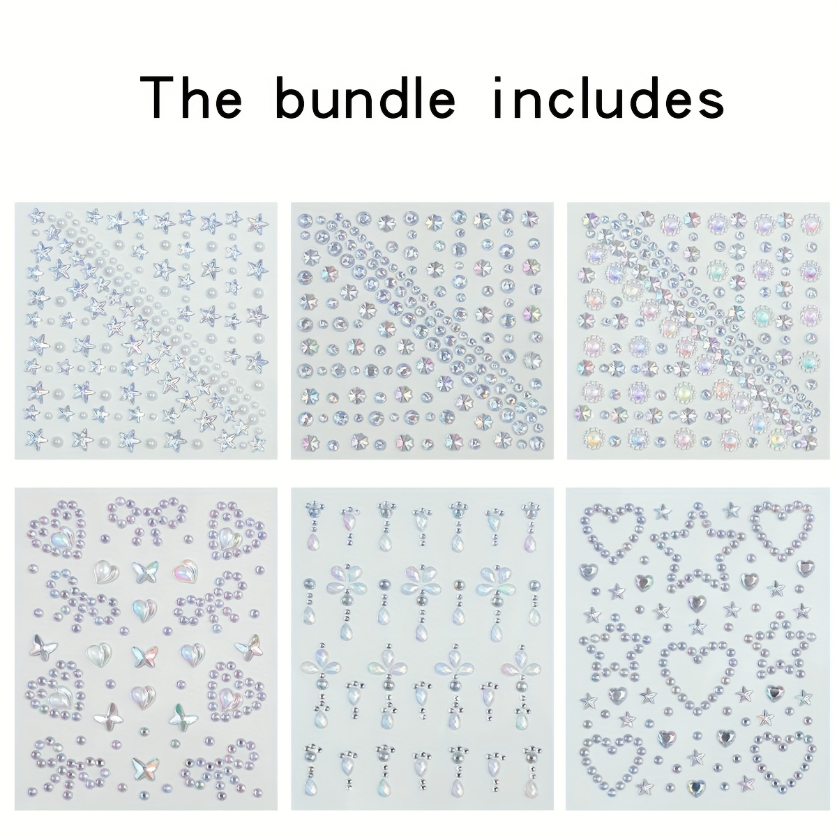 Image of 6pcs Y2k Silvery-white 3d Rhinestone Stickers - Star/moon/silvery Tear Glitter Synthetic Gemstone Decals, Suitable For , Hair Accessories, And Face Makeup