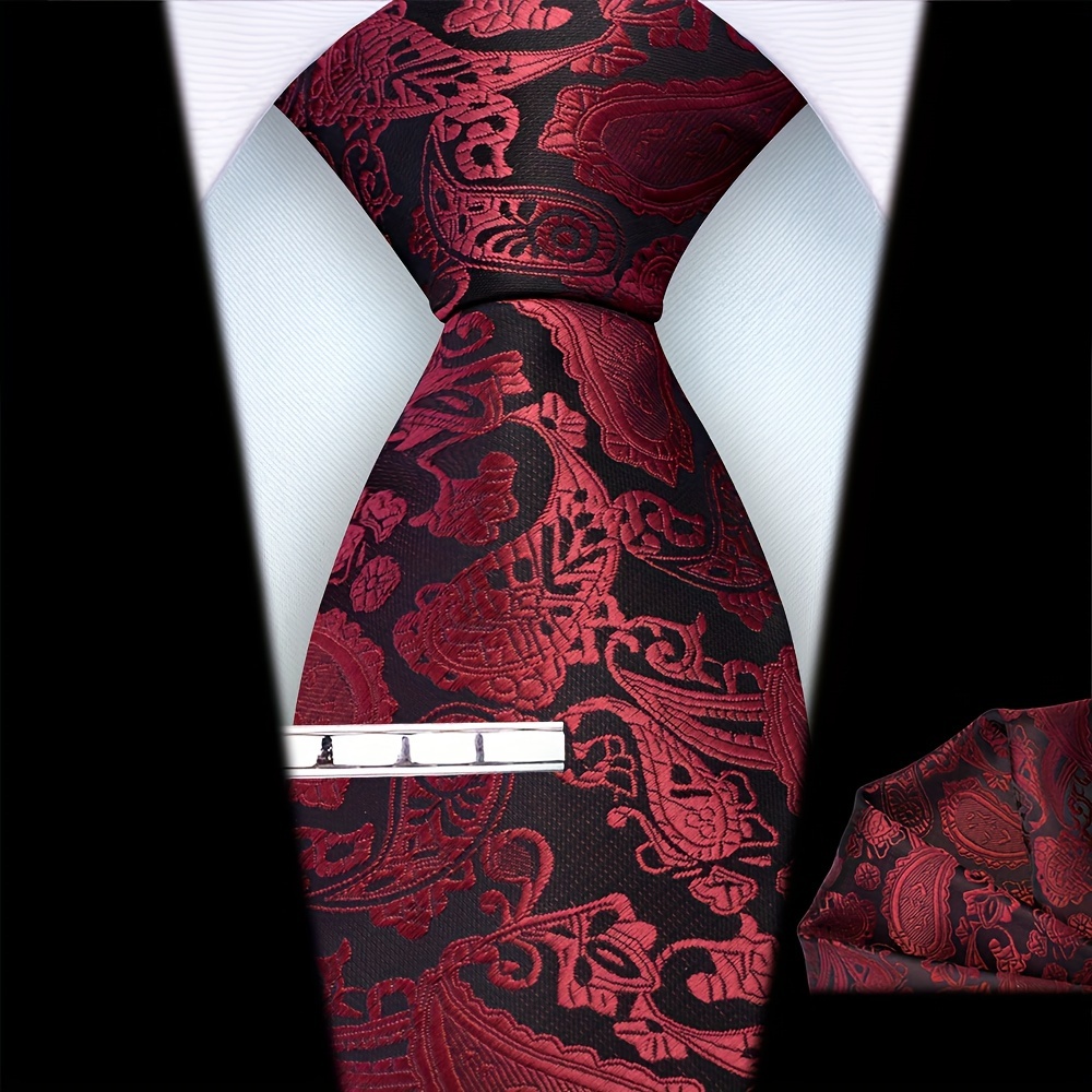 TEMU Men's 8cm Tie Square Scarf Tie Clip Set Paisley Tie Suit High-quality Fashion Wedding Party Business Tie