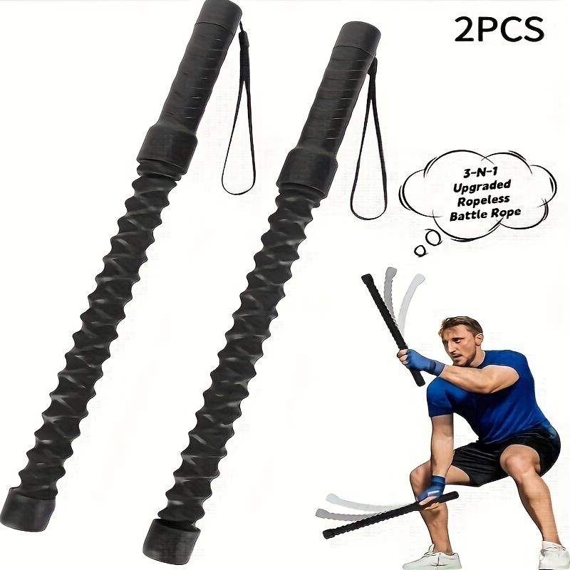2pcs Heavy-Duty Battle Rope [Heavy-Duty Battle Rope] Portable Spring Steel Fitness Equipment - for Home Gym - Strength and Cardio Training - Adjustable Length - Black - Stylish Design - Durable Construction - All-Season Use