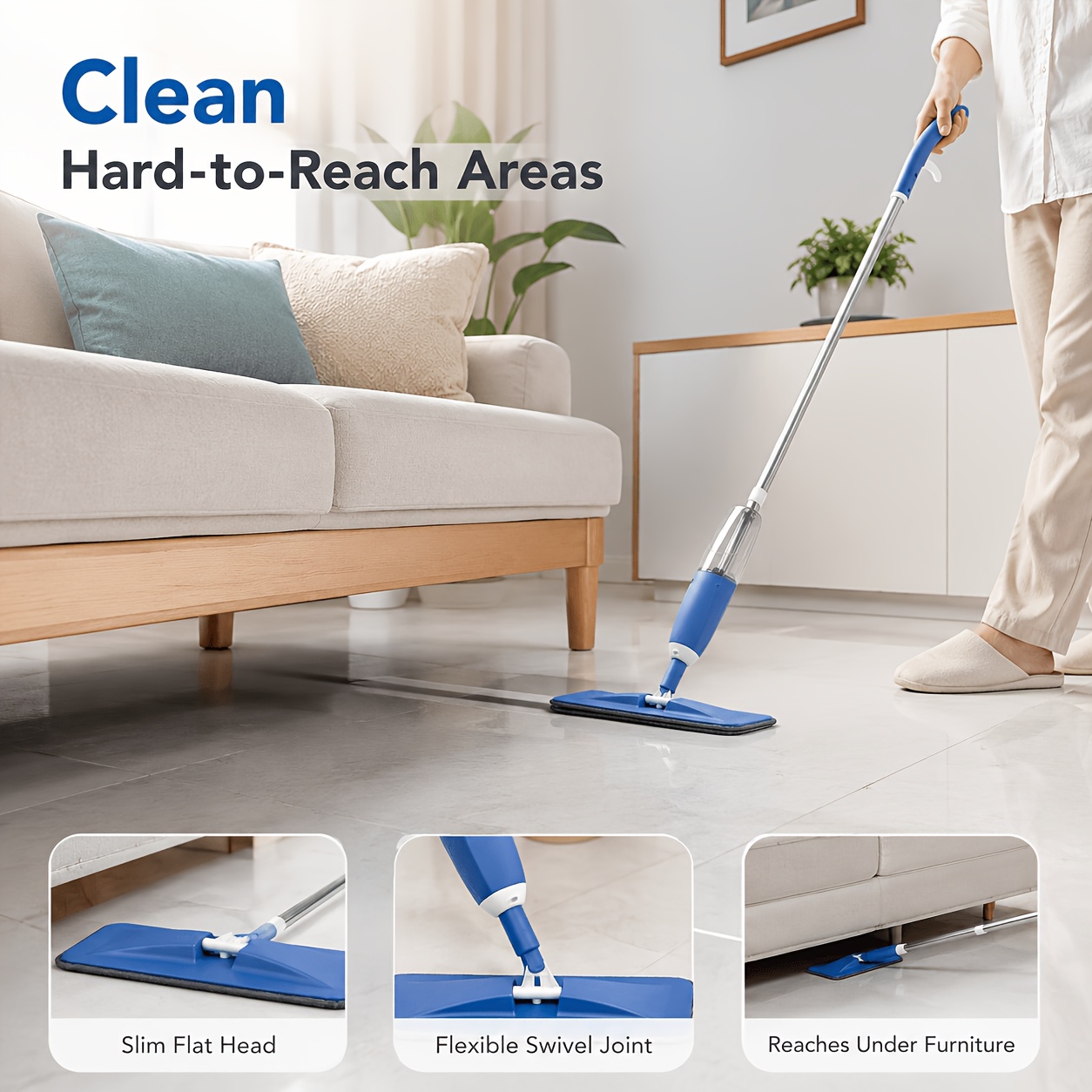 spray mop set 1 mop 6 replacement pads with water spray function rotating mop head suitable for wood floors tiles and daily household cleaning Product details 2