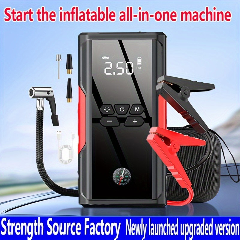 

J26 Car Starter Power Portable Car Battery Supercharger Mobile Power With Tire Inflator Pump, Digital Display And Emergency Car Charger For Cell Phone Charging And Tire Inflation