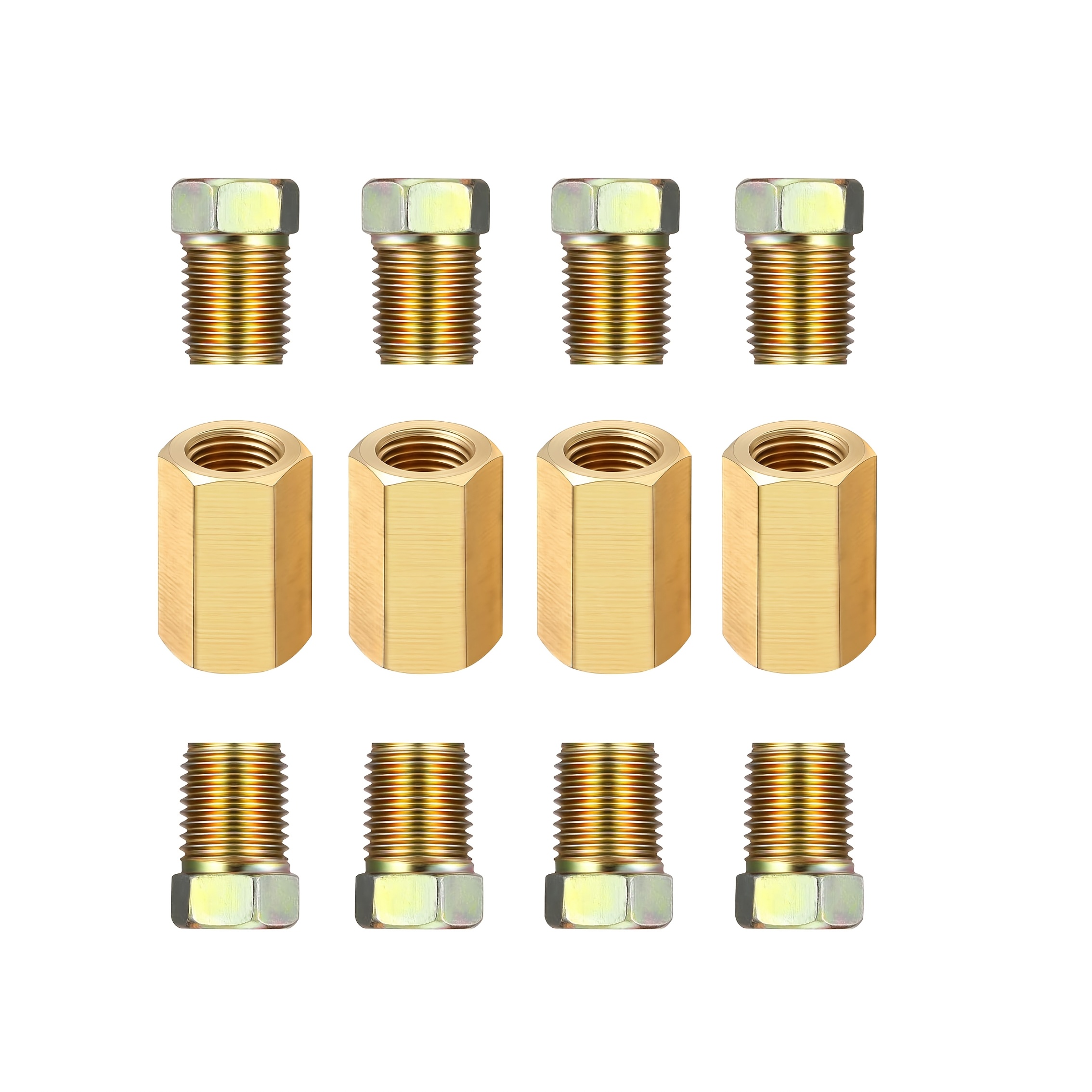 Image of 12pcs 3/16" Brake Line Fittings Set: 4 Unions & 8 3/16" Sae Flaring Brake Line Kit - Quality, Self-sealing Design, Straight Through Shape, Universal Thread Standard