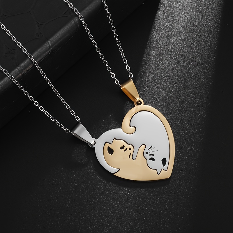 

Collier en Acier Inoxydable avec Pendentif Chat Mignon 2pcs pour Femmes et Filles, Collier de Couple , Bijou d'Ami Cadeau