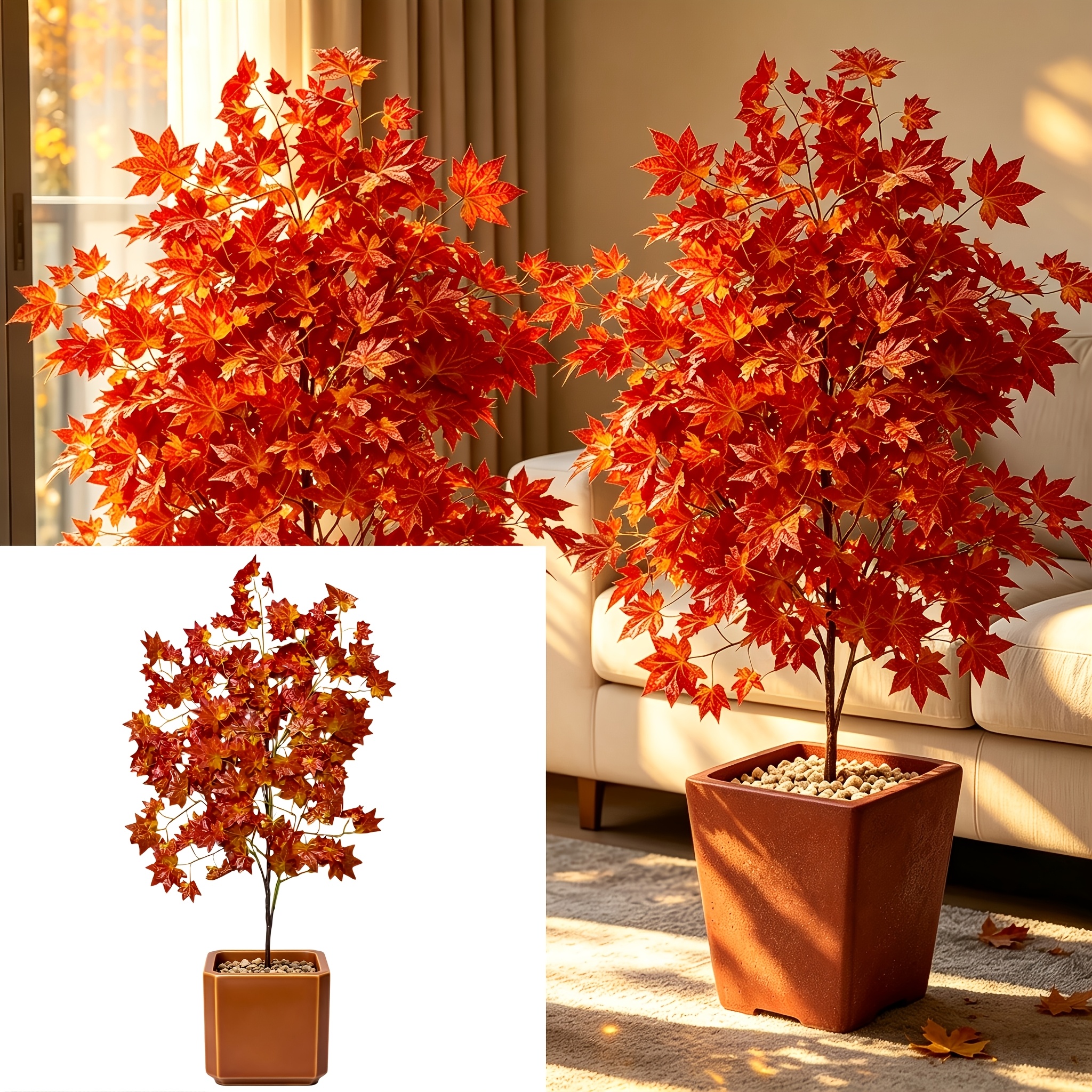 TEMU Pianta artificiale di acero da 56 pollici per interni/esterni - Fogliame autunnale realistico, albero di acero - Ricco di rigogliose foglie