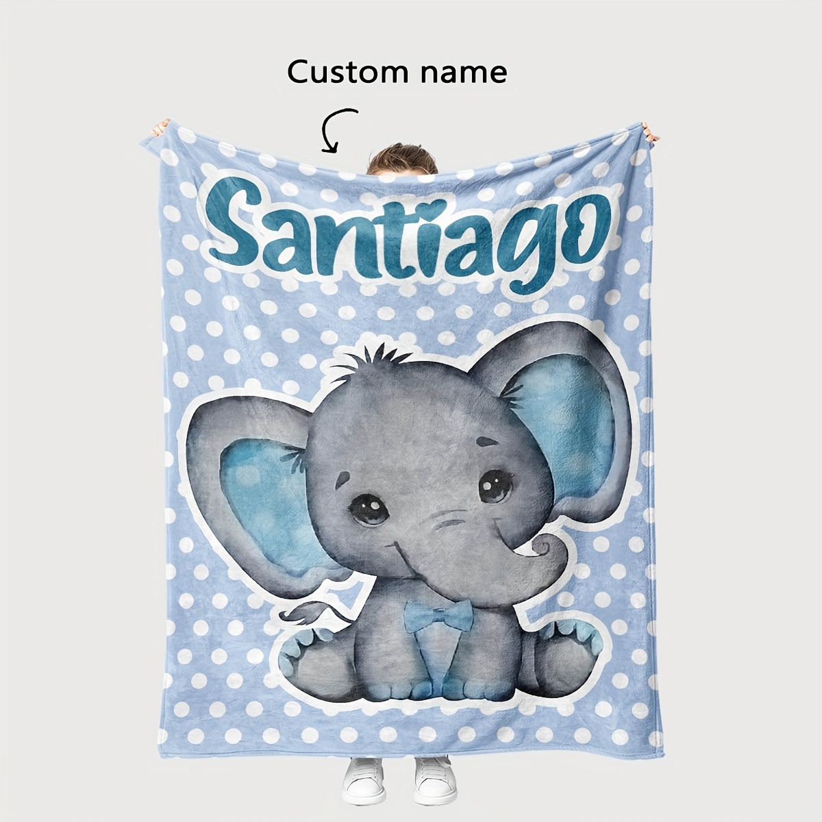 

1pc Digital Print Name Custom Blanket Contemporary Cute Elephant Element Flannel Throw Blanket - All Season Versatile, Easy To Care, Comfortable For Sofa, Bed, Travel