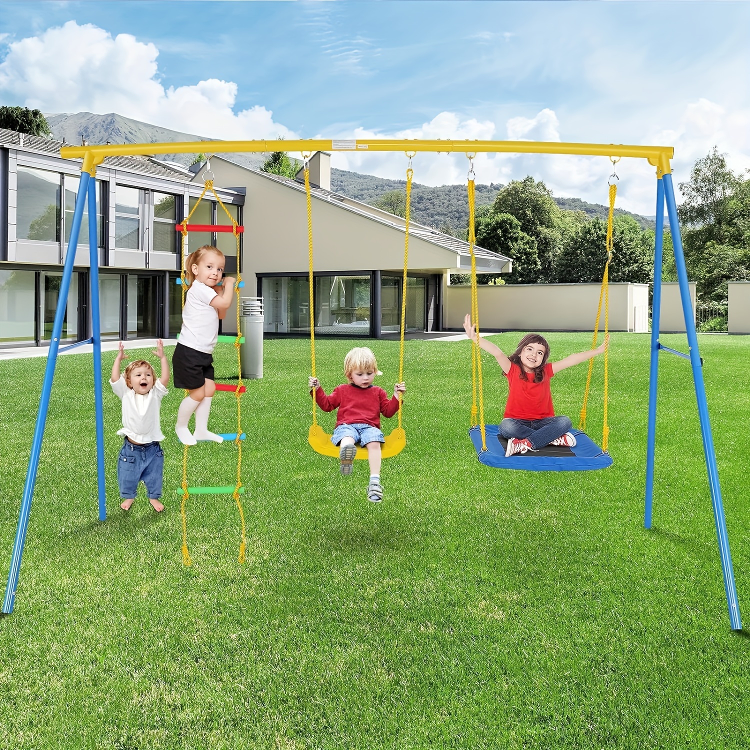 

3 In 1 Swing Sets For Backyard - 550lbs Heavy Duty Swing Set With Platform Swing Seat, Belt Swing Seat And Climbing Ladder For Playground