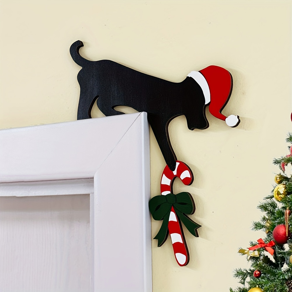 TEMU Charming Dog-shaped Christmas Door Corner Decor - Rustic Faux Wood, Holiday & Party Decoration