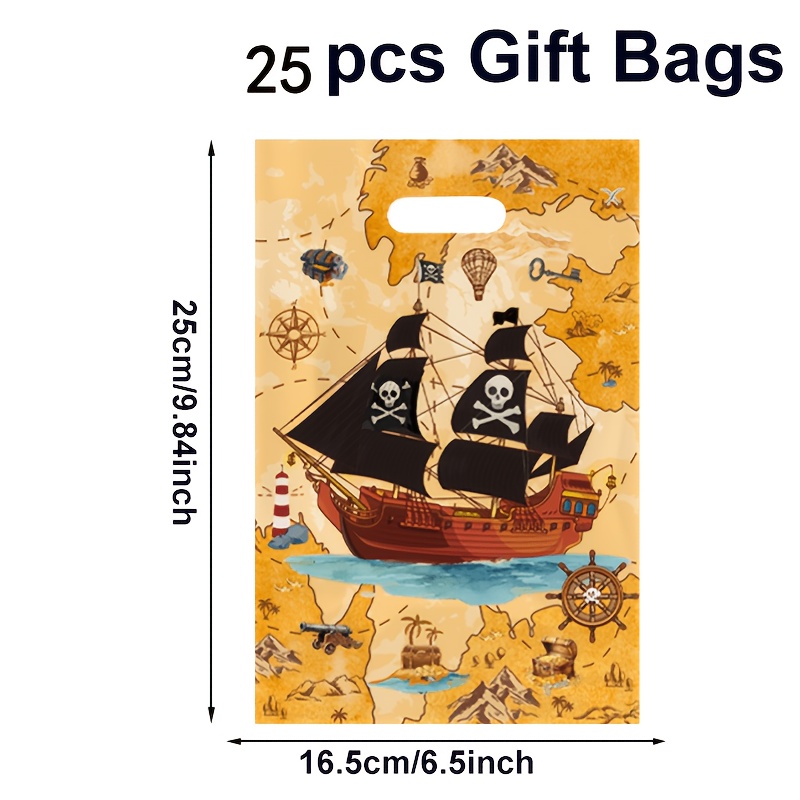 TEMU Gift For Her/him 10/25/50pcs, Vintage Pirate Theme Gift Bags, Gift Bags With Handles, Treasure Map Style Gift Bags, Gift Packaging Bags, Pirate