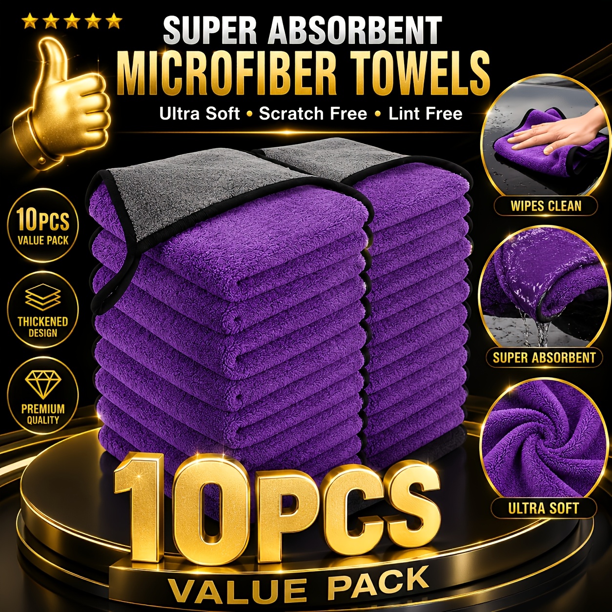 TEMU 10pcs Microfiber Towels | Suitable For Car Cleaning And Household Kitchen Use, , Residue-free, Ideal For Wiping Glass, Stovetops, , Car Windows,