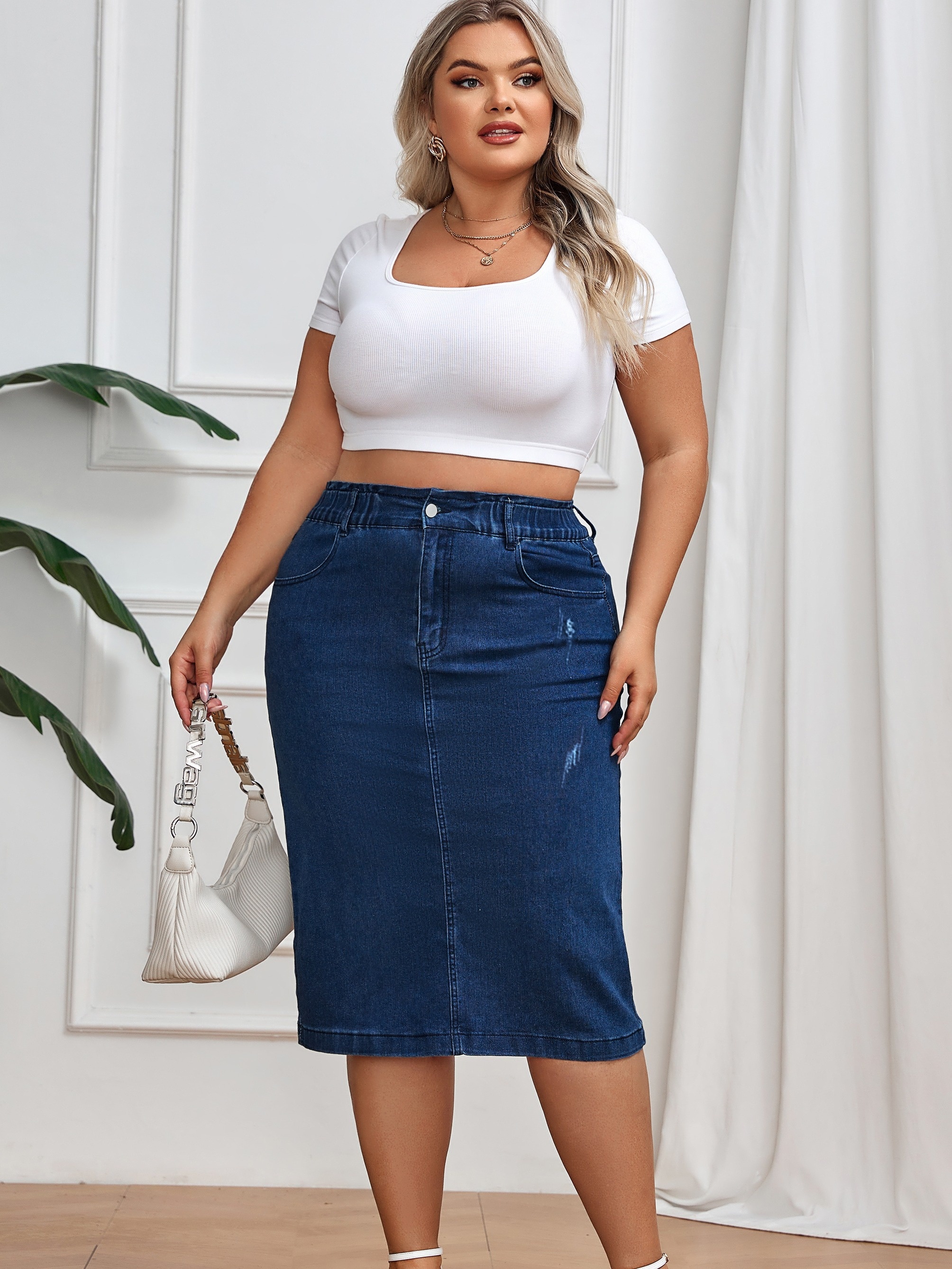 Plus size pencil denim skirt hotsell