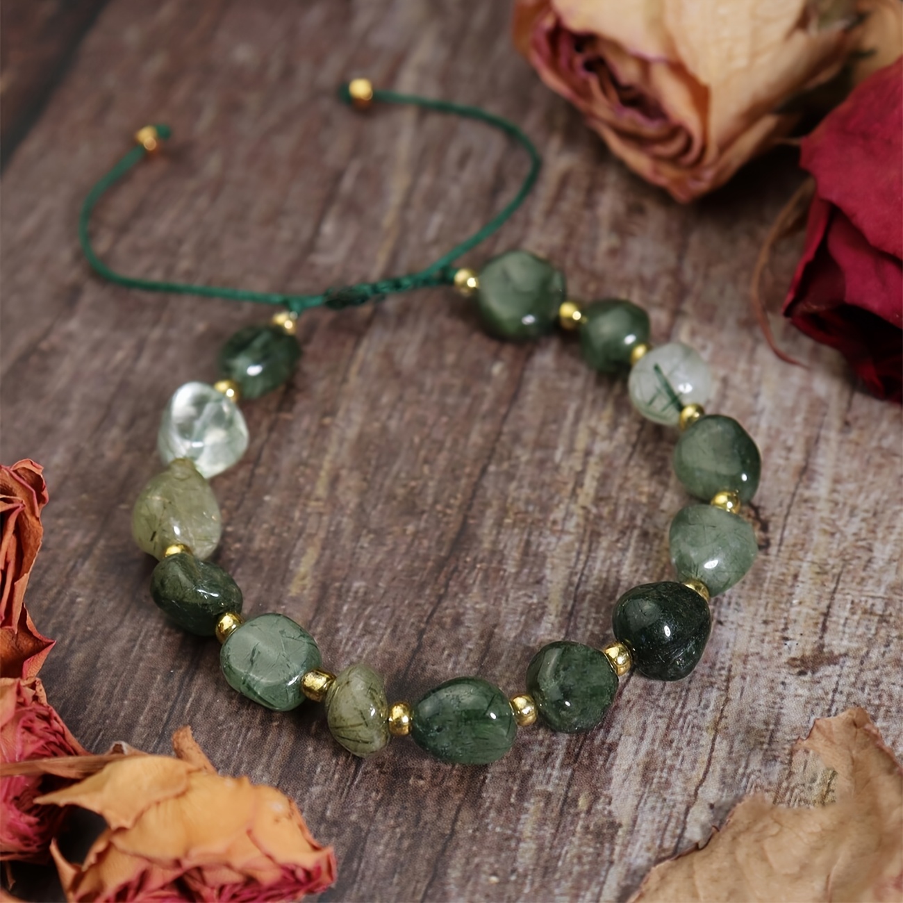 1pc Moss Agate Stone Bracelet With An Irregular Design. Each Bracelet Is , Exuding And Natural . Use
