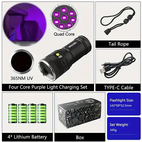 160w high power 365nm uv flashlight with 8 leds rechargeable black light torch lamp best blood tracking blacklight flahlight for resin curing rocks hunting jade detection pet urine batteries is