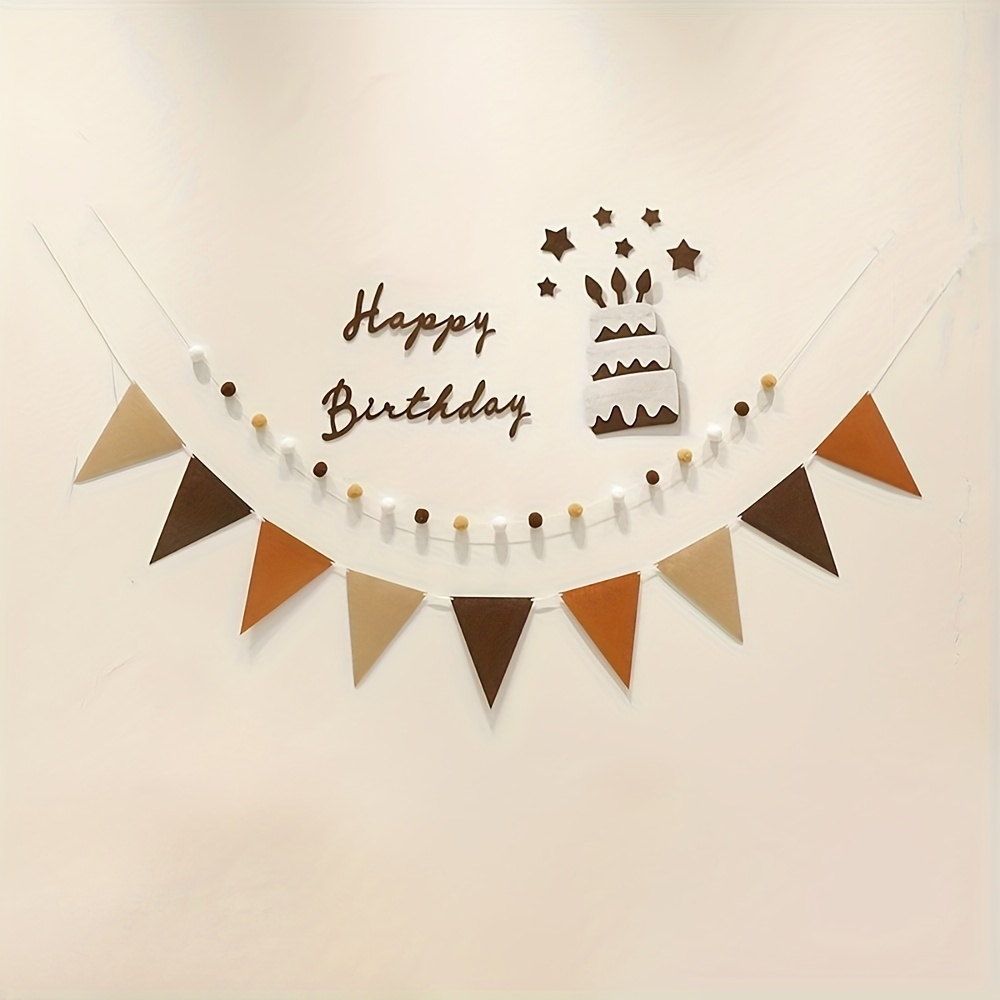 Image of 4pcs/set Felt Birthday Triangle Flag Hairball Cake Retro Birthday Party Decoration Flag Pulling, Birthday Party Venue Decoration Photo Prop Decoration, Birthday Party Decor Supplies