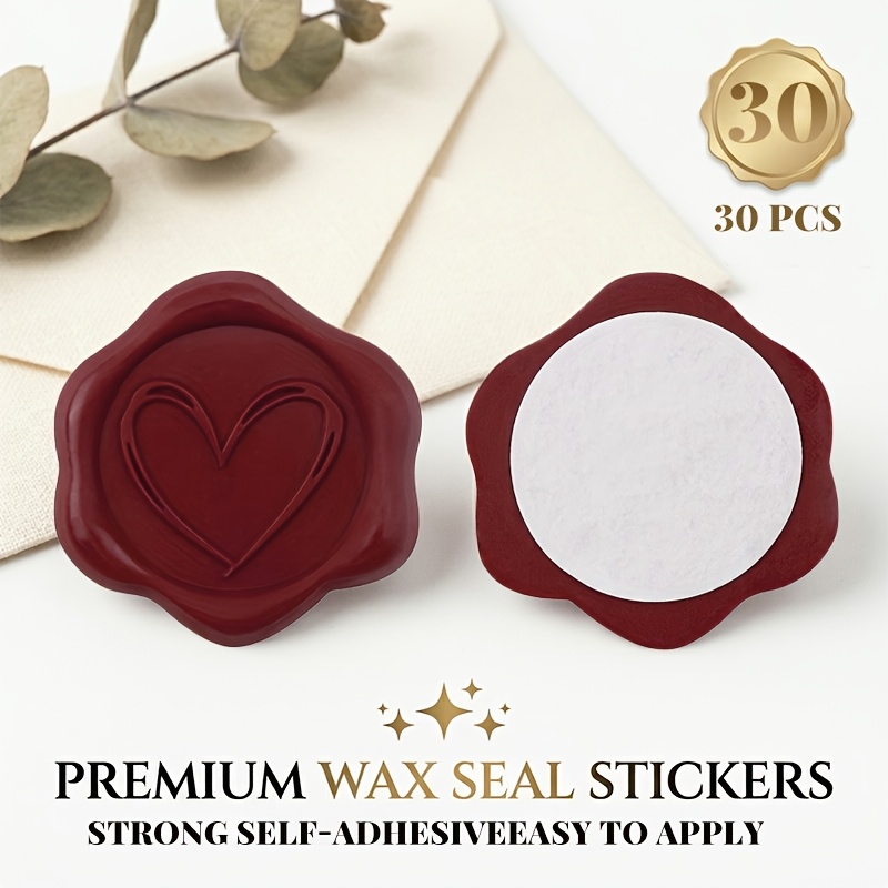 TEMU 30pcs 60pcs Vintage Heart Wax Seal Stickers, Self-adhesive Wedding Invitation Envelope Closure Stickers, For Decorating Wedding Invitations,
