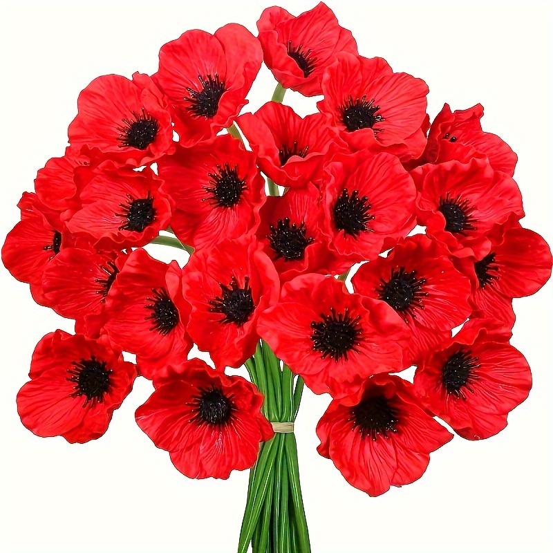 

Classic Style Artificial Red Poppies - 24 Pcs Real Touch Plastic Flowers, No Feathers, Festive Floral Decor For Halloween, Easter, Thanksgiving, Valentine's, Father's Day