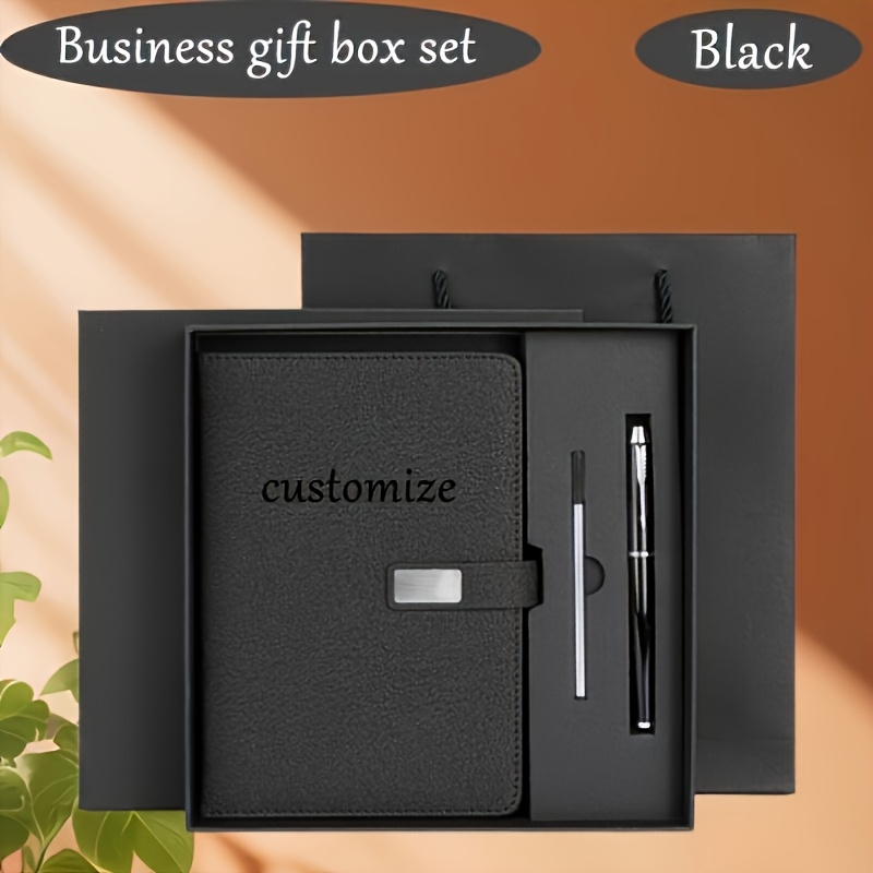 Customizable A5 Notebook Set with Blue Leather Cover, 200 Pages, Magnetic Closure - Ideal for Business, Graduation, and Teacher Gifts - Includes Pen and Ruler, Office Supplies | Customizable Notebook | Durable Writing Instrument, Notebook for