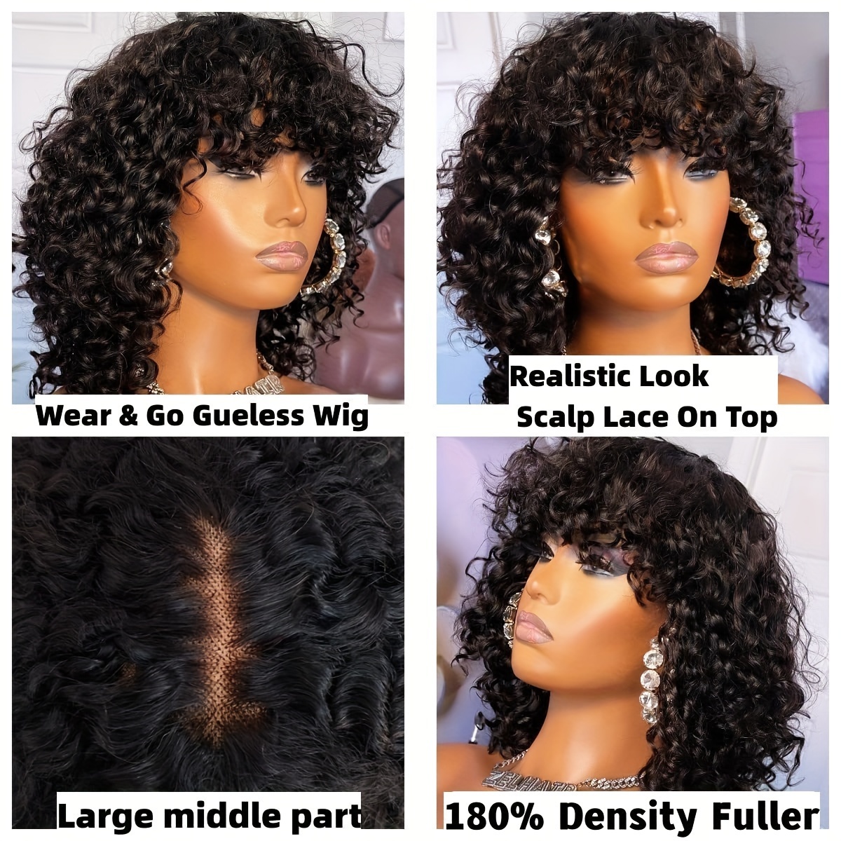 Big Curly Undetectable Lace Short Wig Deep Curly Glueless Lace Wig 180%  Density