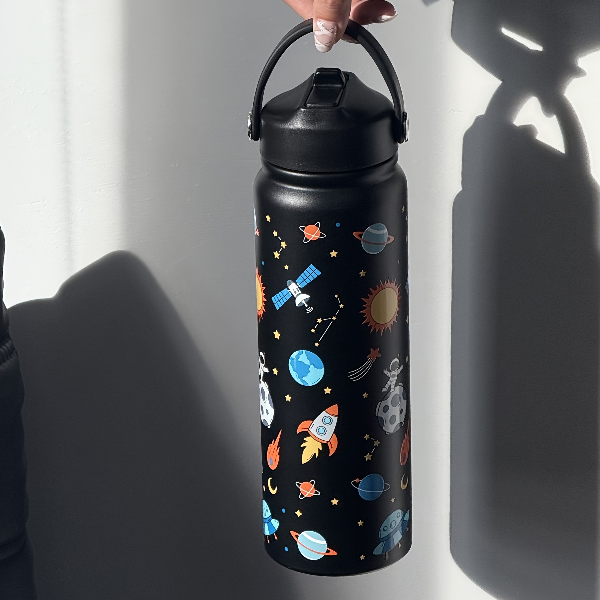 Image of 800ml Insulated Water Bottle With Cute Ballet & Space Print - 304 Stainless Steel Travel Cup For Beverages, Perfect For School, Office, Sports & Outdoor Activities - Back To School Essential