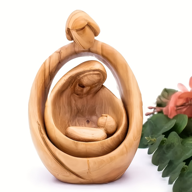 

Resin Craft Ornament Of A Statue With Wood Grain, A Decorative Piece For The Home, Featuring A Family In Resin Art.