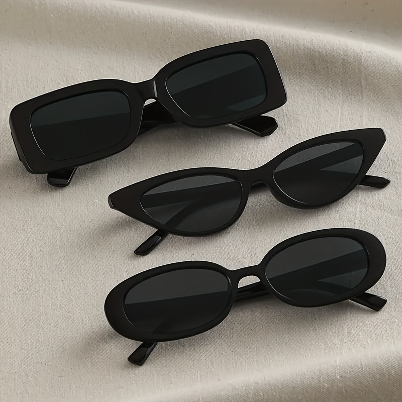 

3pcs Black Classic Fashion Glasses Pc Frame Anti Glare Sun Shades For Driving Travel And Beach