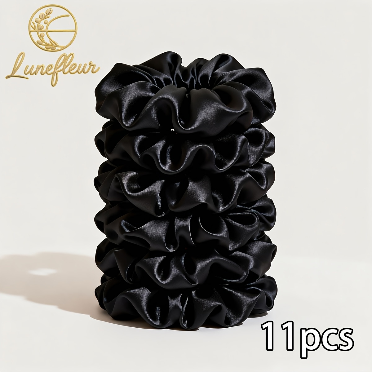 E-shop 11-teiliges Set Klassische Schwarze Luxus-Satin-Scrunchies, Dicke Haarbänder für Alle Anlässe, Essentielle Dicke Haargummis für Frauen