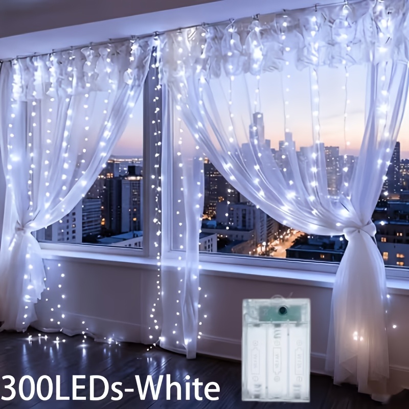 TEMU Guirlande Lumineuse 1 Paquet ×, 300 LED à Piles, 3 Couleurs de Lumière Blanc Chaud/Blanc/Multicolore, 8 Modes d'Éclairage, Décoration de Fenêtre