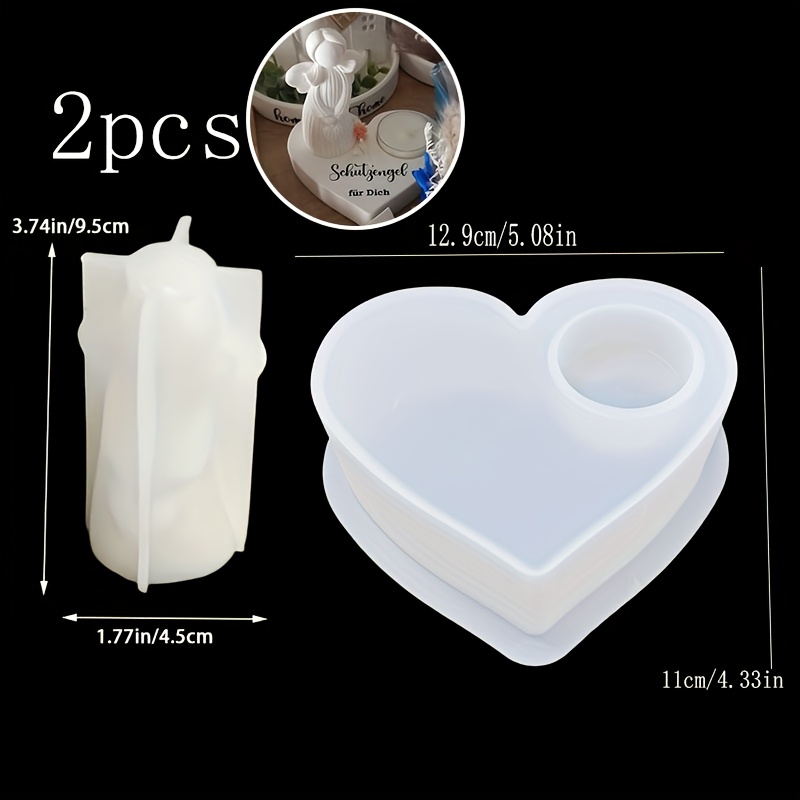 E-shop 2-teiliges Silikonformen-Set: Herzförmige Kerzenhalter-Silikonform, geflügelte Silikonform, DIY Gips-Tischdekor-Ornament-Harzform,