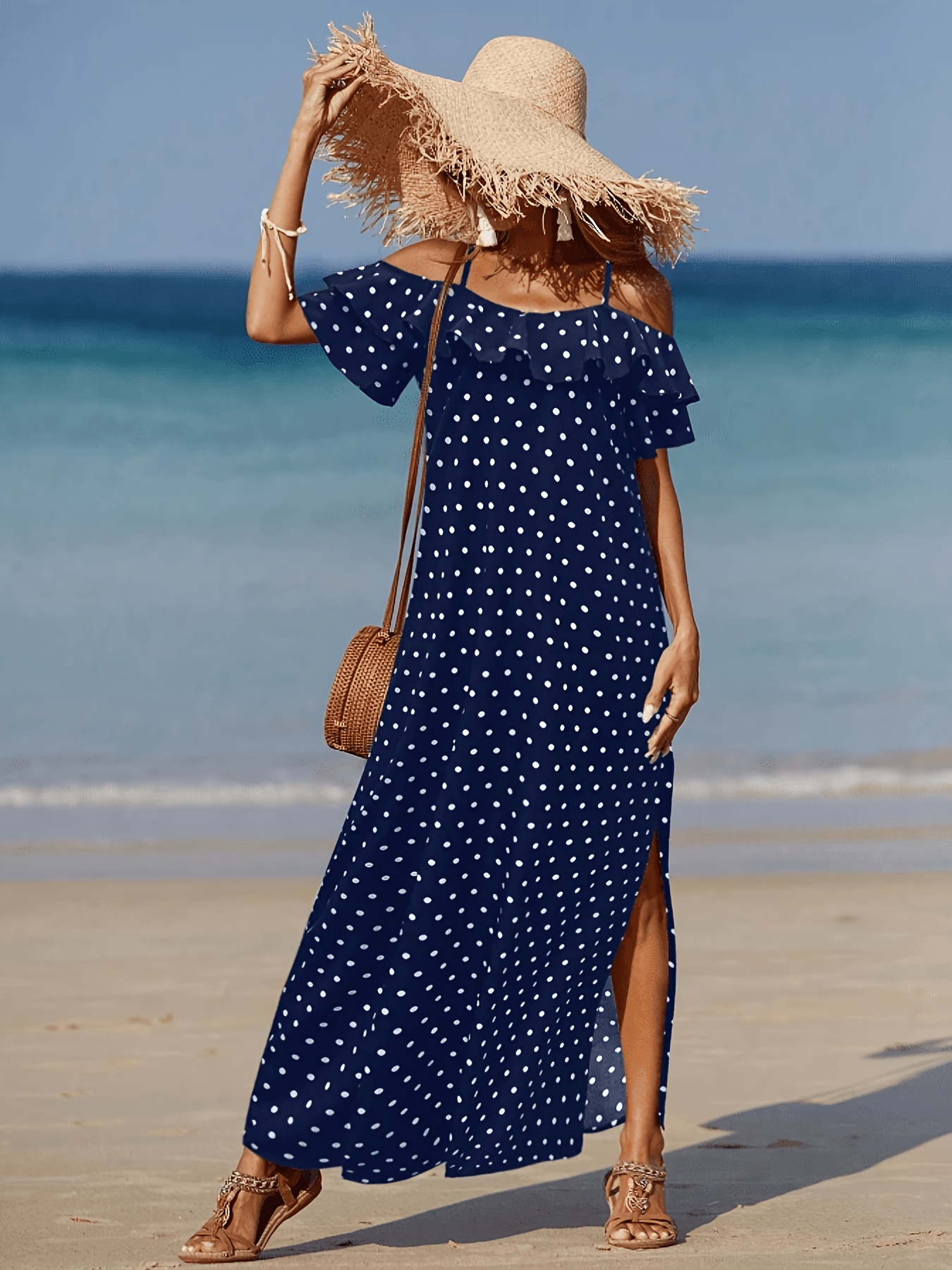 womens shoulder polka dot beach dress lightweight summer - Temu Greece