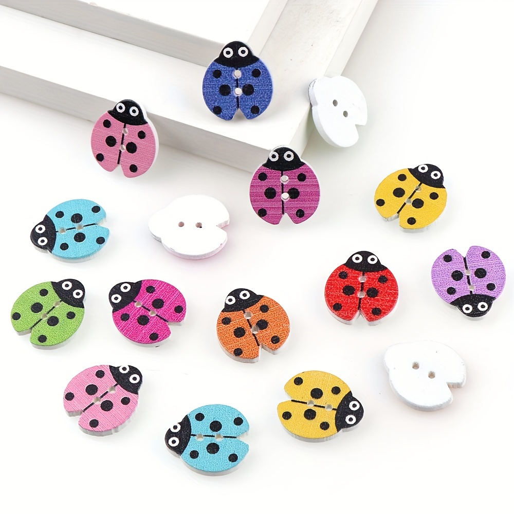 

50pcs Mixed Ladybug Wooden Buttons With 2 Holes For Clothing, Needlework, Scrapbooking - Diy Crafts Accessories