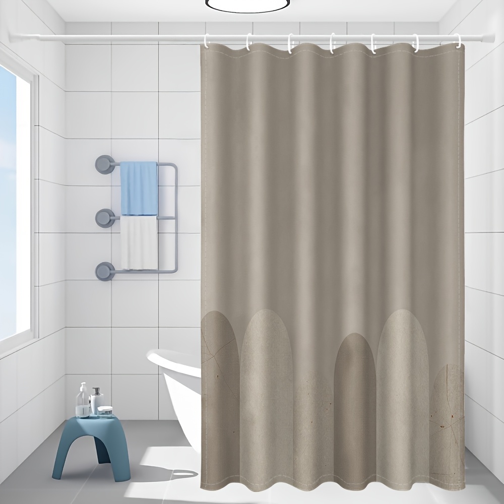 TEMU 1pc - Shower Curtain Modern Arched Crackle Texture Light Gray & Beige Suitable For Home And Hotel Bath Curtain, Machine-washable With Plastic