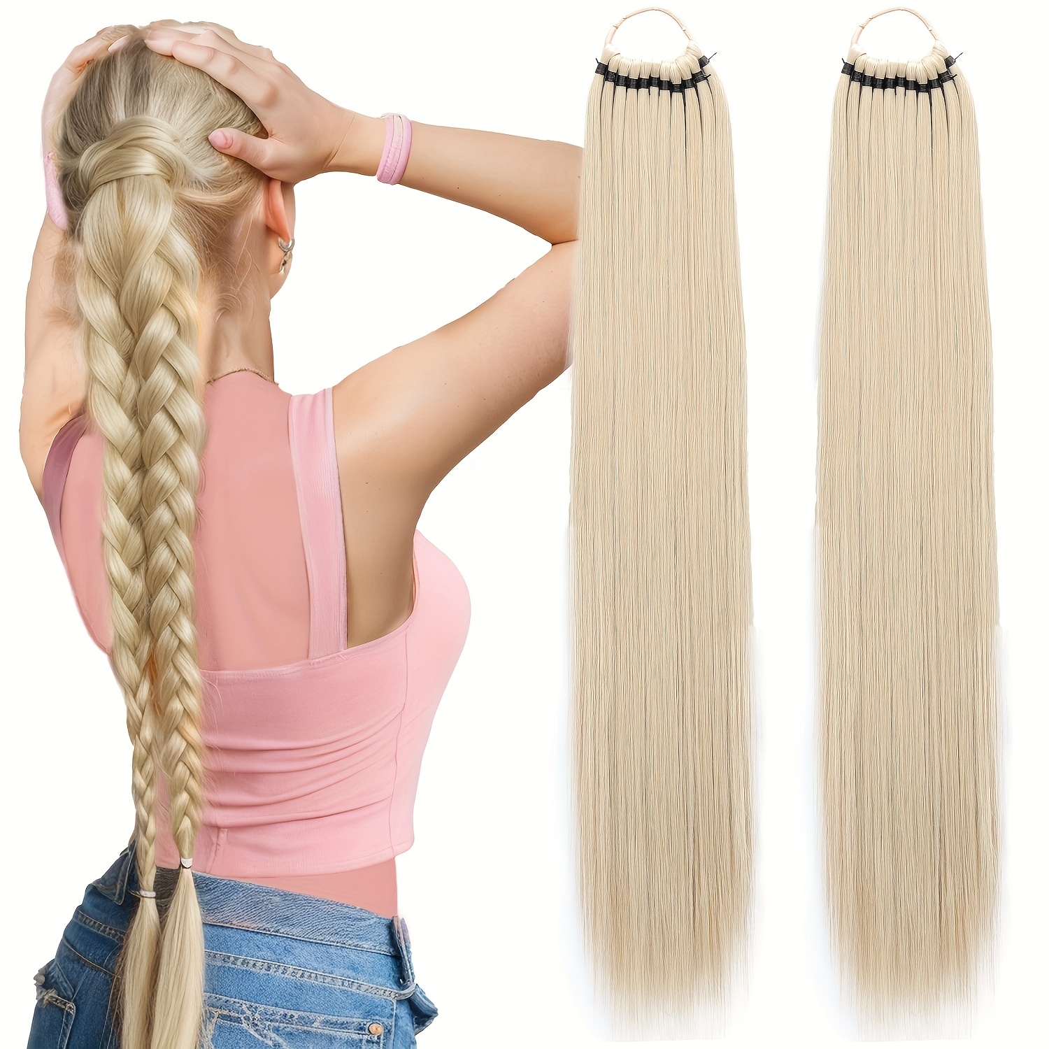 ponytail with elastic hair ties long straight ponytail extensions synthetic hair extensions elegant for daily   accessories    day details 0