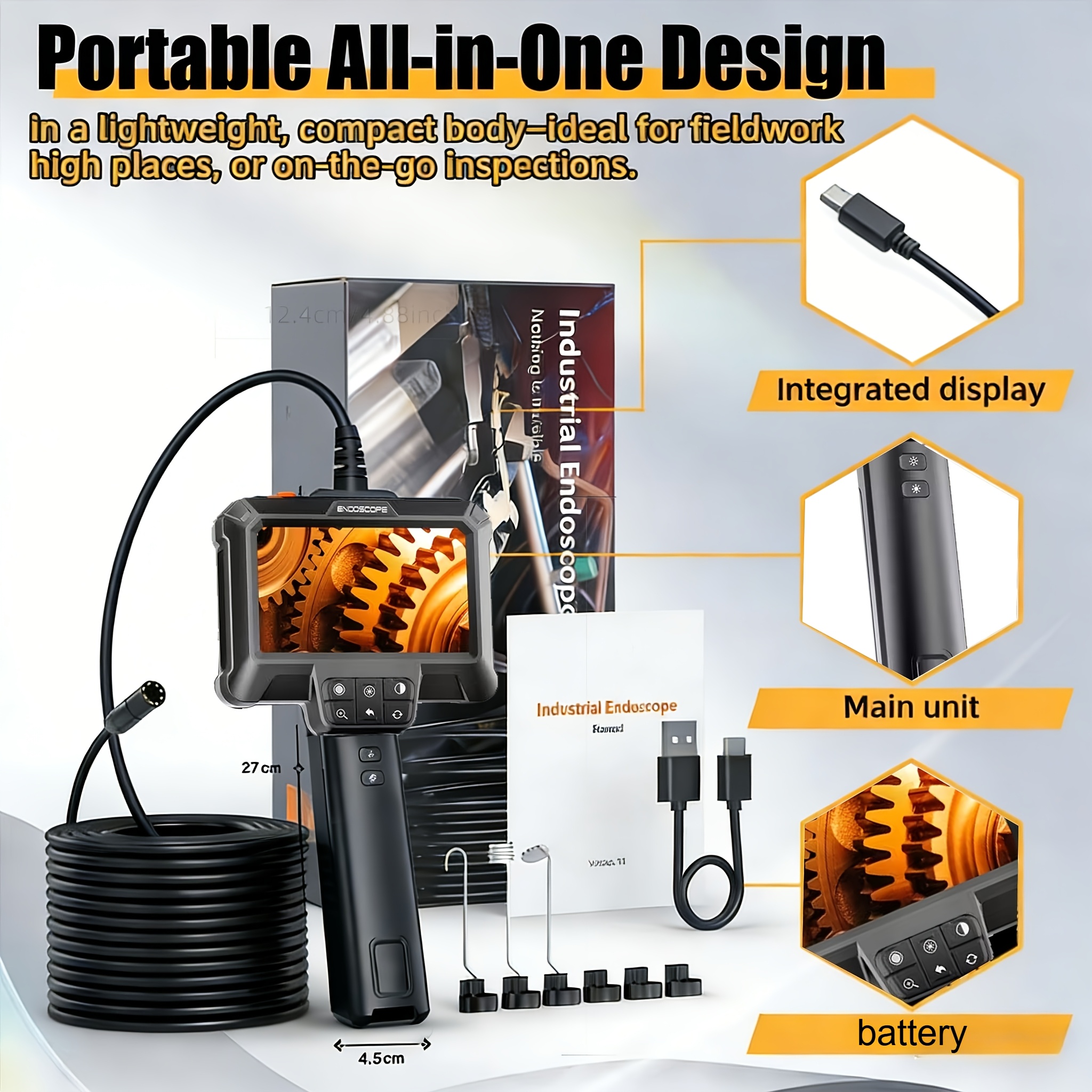 Heavy-Duty Endoscope Camera with Light - IP67 Borescope, 8 Adjustable LED Lights & 4.3” LCD Screen, HD 1080P Inspection Camera with 16.5ft Semi-Rigid Cord Suitable for, Automotive, Plumbing, HVAC, and Use 10 Heavy-Duty Endoscope Camera with Light - IP67 Borescope, 8 Adjustable LED Lights & 4.3” LCD Screen, HD 1080P Inspection Camera with 16.5ft Semi-Rigid Cord Suitable for, Automotive, Plumbing, HVAC, and Use - Image 10