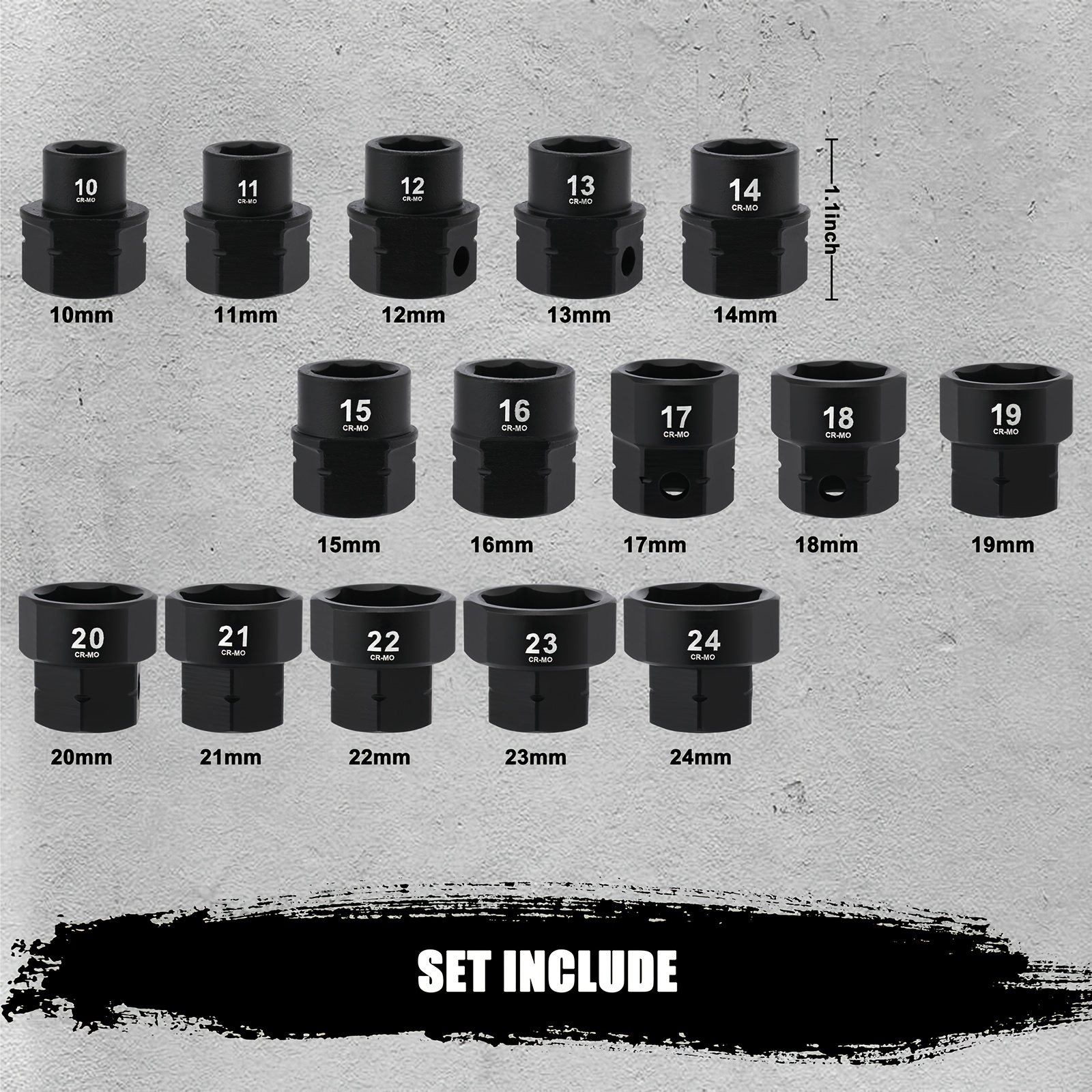 15pcs 1/2" Drive Low Profile Nano Impact Socket Set