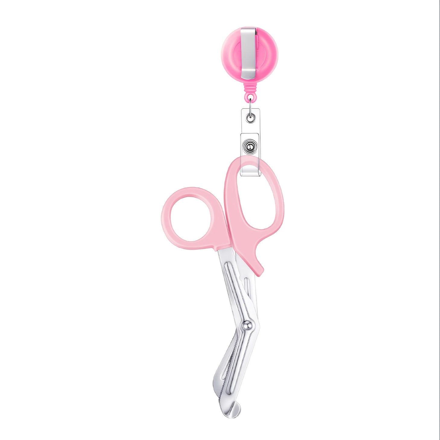 1pc Stainless Steel Nursing Scissors With Retractable Badge Reel - Compact , In Blue, Black, Purple, Pink For Sewing & Use, Portable Sewing Tool, Stylish Tool Accessory, Durable Tool Design