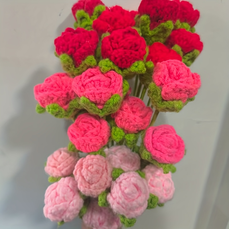 Handmade Crochet Rose Flower Bouquet - Pink Artificial Flowers For Wedding Home Decor